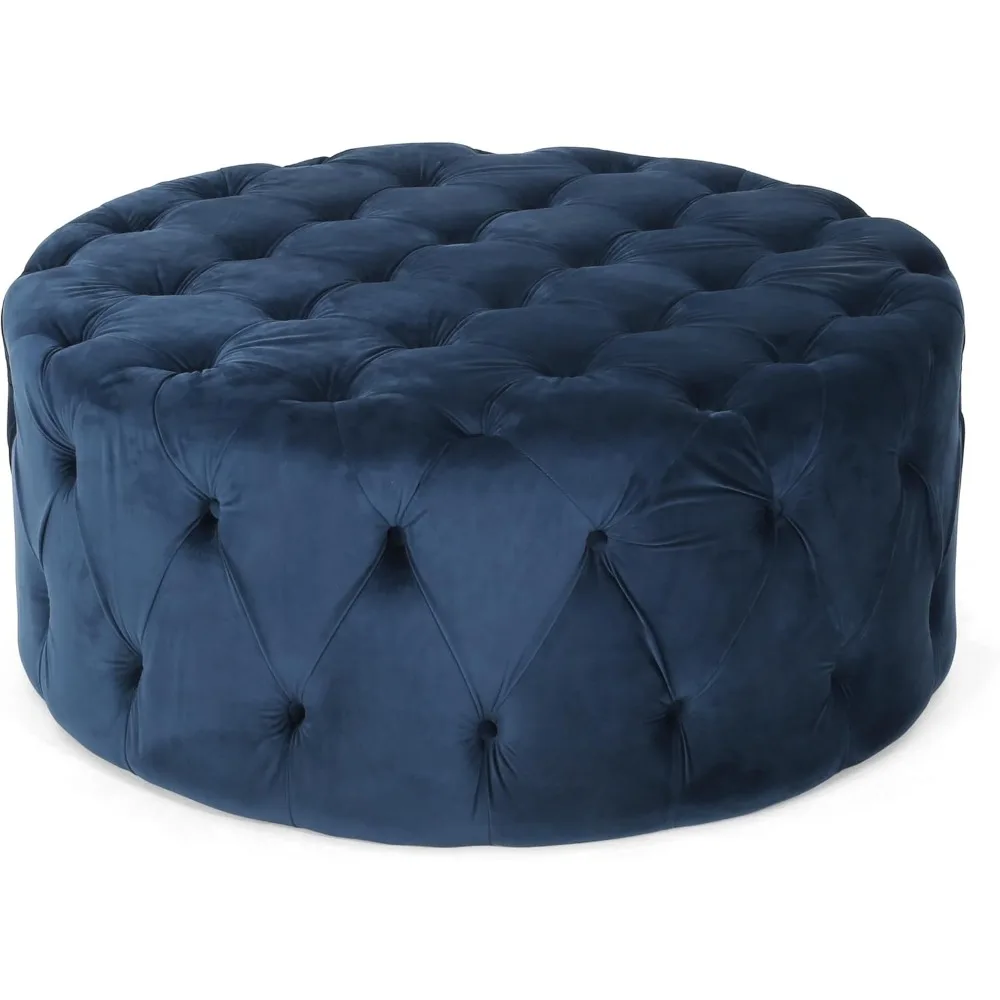 

Foot Stool, 40" Large Round Ottoman,Upholstered Sofa Foot Rest,Velvet Footstool with Button Tufted,Extra Seating for Living Room