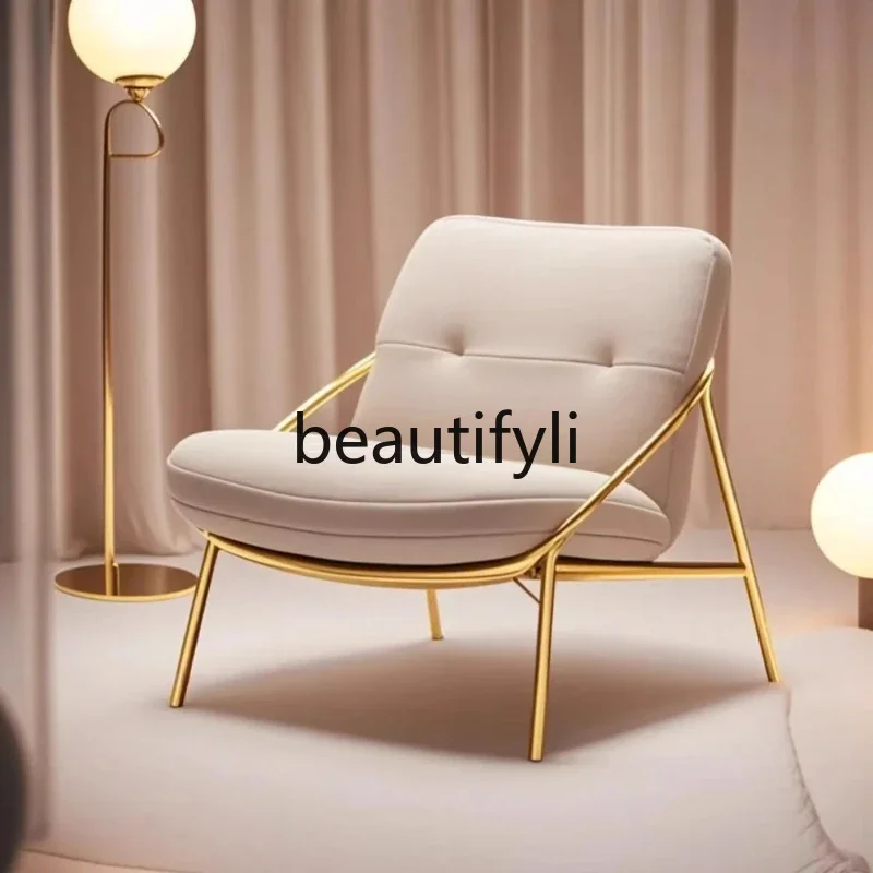 

Wabi-Sabi Style Vintage Furniture Hotel Reception Chair Fabric Stainless Steel Single Lazy Small Sofa