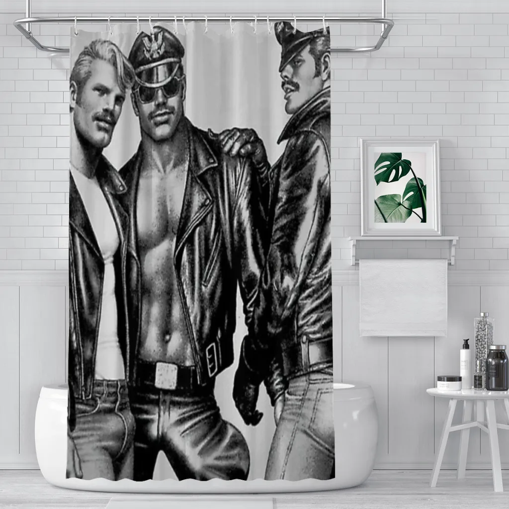 Tom of Finland Image Leather Biker Men Gay Shower Curtain for Bathroom  Aesthetic Room Decoration