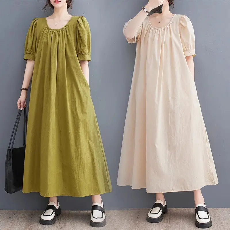 

French Dress With Bubble Sleeves Popular Fashion Design Summer Korean Version Loose Long A-Line Dress For Women's Clothing Z1501