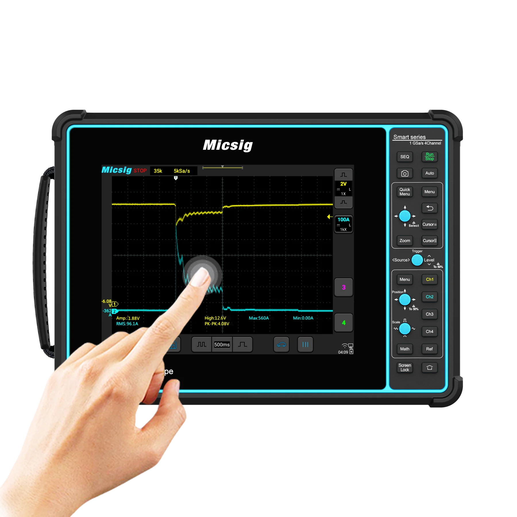 SATO1004 Tablet Oscilloscope 4 Channel Digital Oscilloscope 100MHz Bandwidth Handheld Full Touch 1GSa/s Sampling Rate Depth 70Mp