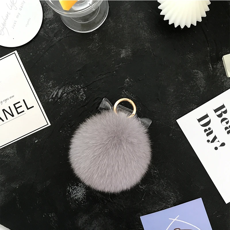 Fluffy Real Fox Fur PomPom Keychain for Women Luxury Fur Pompom Keyring Accessories Bag Charm Emo Trinket Jewelry Gifts