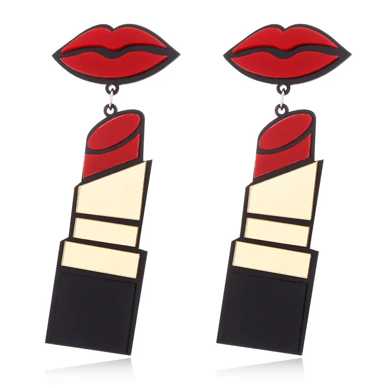 New Fashion Acrylic Red Mouth Lips Lipstick Drop Earrings For Women Hip-Hop Geometric Long Earring Nightclub Jewelry Party Gifts