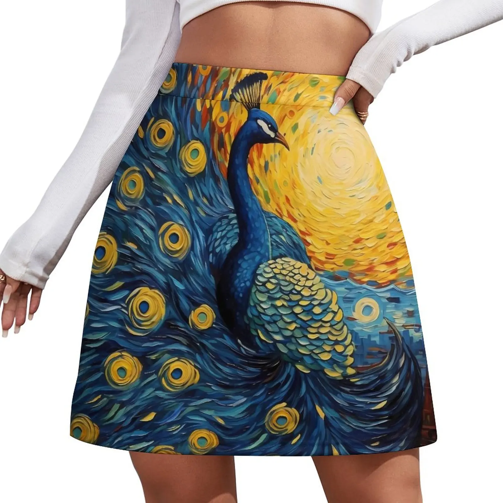 Fantasy Painting About Peacock Skirt Female  Retro Mini Skirts Summer Harajuku High Waist Graphic Oversized Casual A-line Skirt