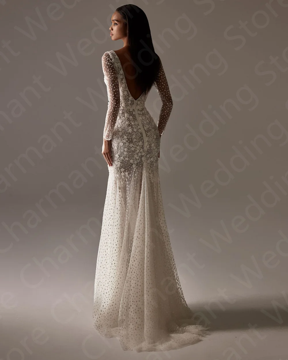 Unico in vendita abiti da sposa 2024 abiti da sposa a sirena maniche lunghe abiti da sposa scollo a V Robe de mariée Lace Back Out