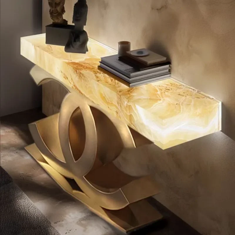 Luminous jade entrance a few tables light luxury simple modern living room entrance door stainless steel luxury stone
