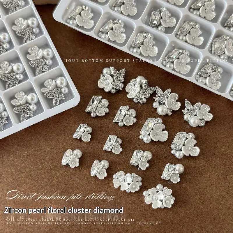 Nuovo Decorazione per Unghie con Zircone e Perla, Strass Brillante, Gioielli per Unghie, Charm Fai-da-Te, Accessori