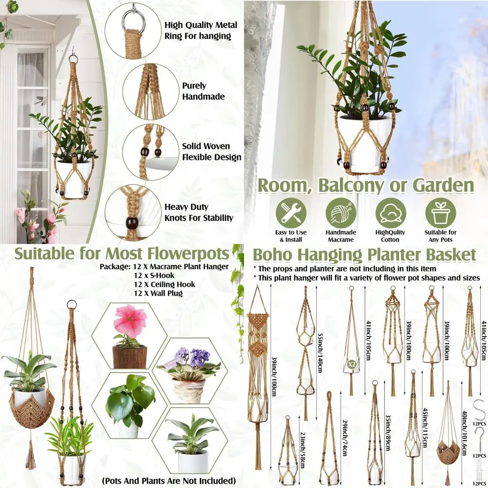 

Hoteam, 12 шт., подвесные кашпо для растений, подвесные корзины ручной работы в стиле бохо для комнатных растений, подставки для цветов для дома и улицы