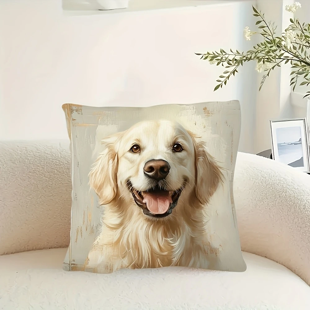 1PC Golden Retriever Dog Pillow CoverPolyester Cushion Case for Sofa Couch Living Room Bedroom Home Decor