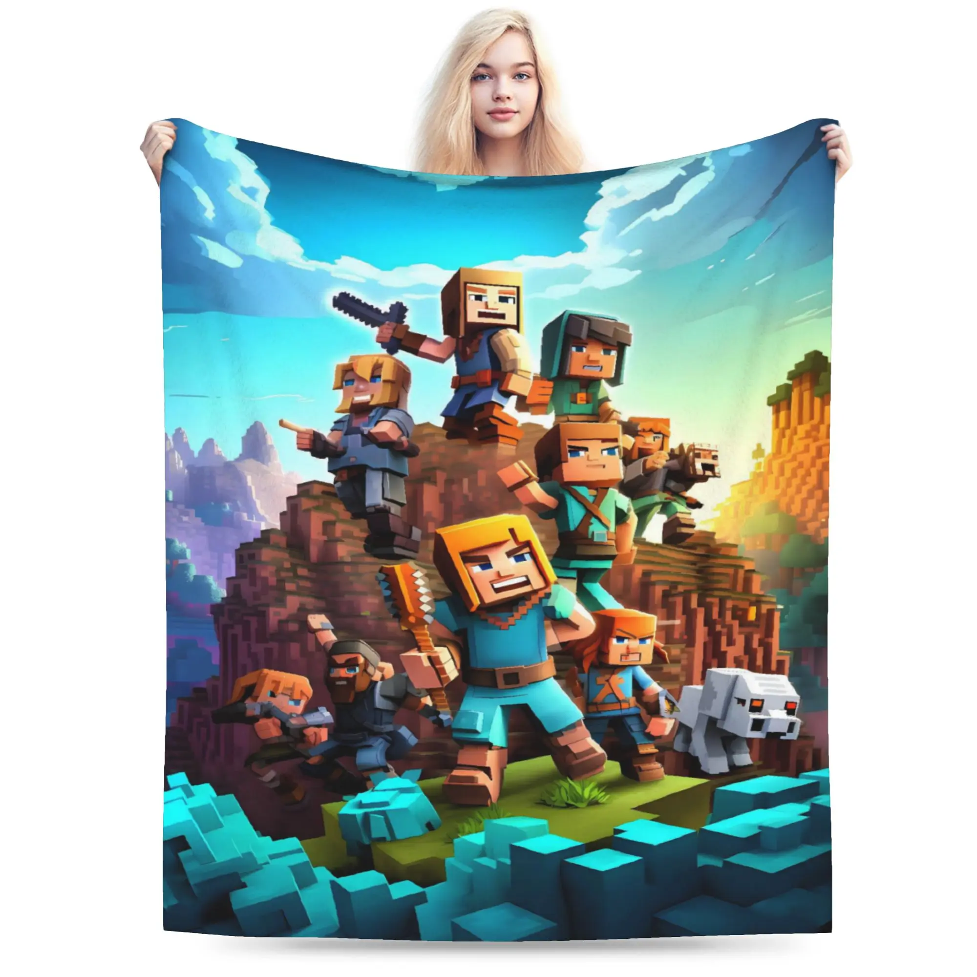 Game M-Minecrafts Flannel Blanket  Warm Throw Blanket for Outdoor Airplane Travel Comfortable Bedspread Sofa Bed Cover