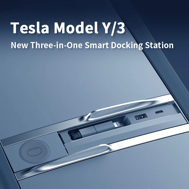 For Tesla Model 3 Y Highland Juniper 2025 Center Console Expansion Dock Retractable Cable Wireless Charging Extender Adapter
