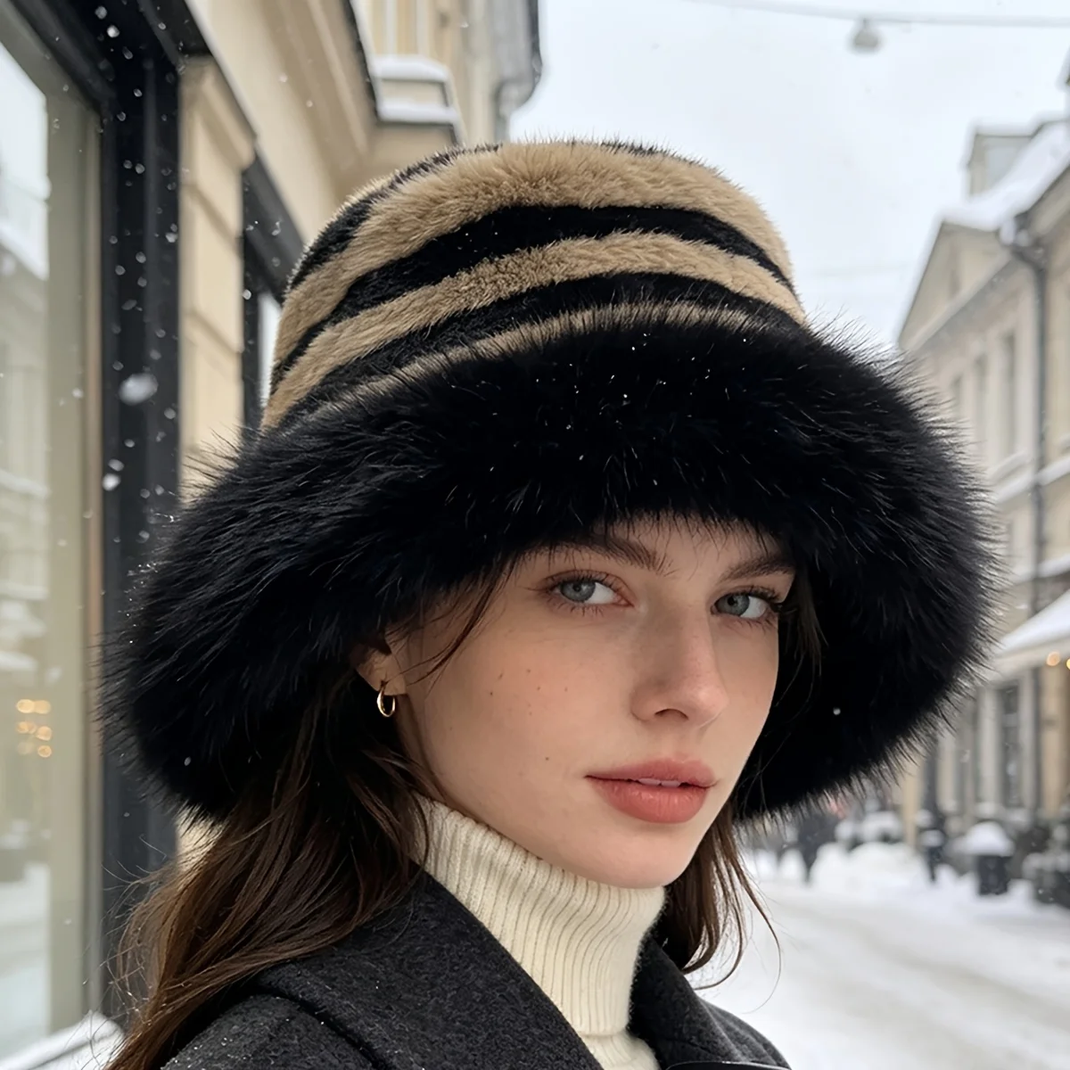Winter Vintage Solid Color Spotted Striped Autumn Winter Warm Hat Women's Princess Plush Mongolian Hat Suitable for Daily Outing