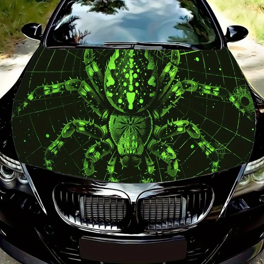 

Technology green light spider weaves web Car Hood Vinyl Wraps Sticker, Car Engine Decal, Waterproof Self-adhesive Car Packaging