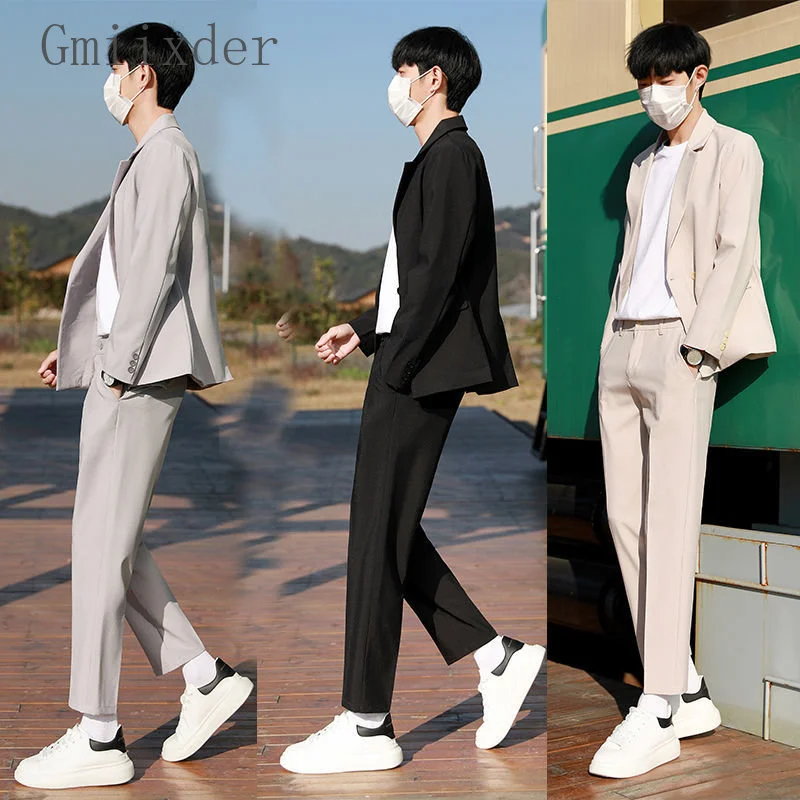 Men Blazer Suits 2023 High-end Trend Loose Fitting Jacket Male Ankle-length Trousers Spring Autumn Handsome Streetwear