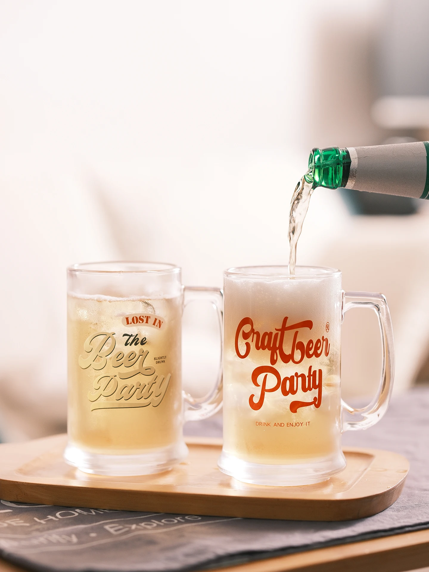 オリジナルアメリカンレターグラスビールマグ-大容量クラフトビールカップ-ハンドル付き-バーベキュー-キャンプ-業務用