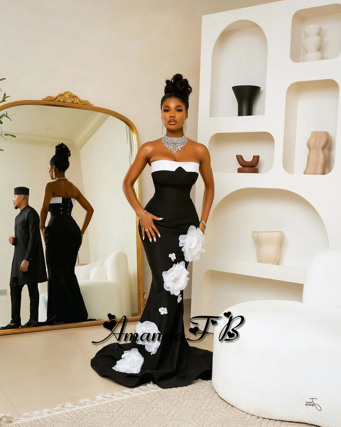 أماندا فستان سهرة عصري ثلاثي الأبعاد على شكل زهور بدون حمالات بدون أكمام وأربطة على شكل بوق فستان رسمي للحفلات من فيستدوس دي فيستا مخصص #2