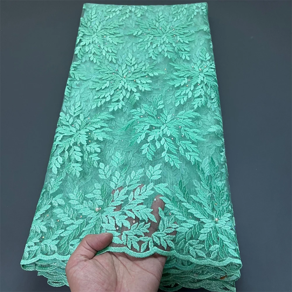 

2025 африканская нигерийская высококачественная тюль с блестками, кружевная ткань для выпускных платьев, вышивка бисером, сетчатая ткань, 5 ярдов, ZJ050