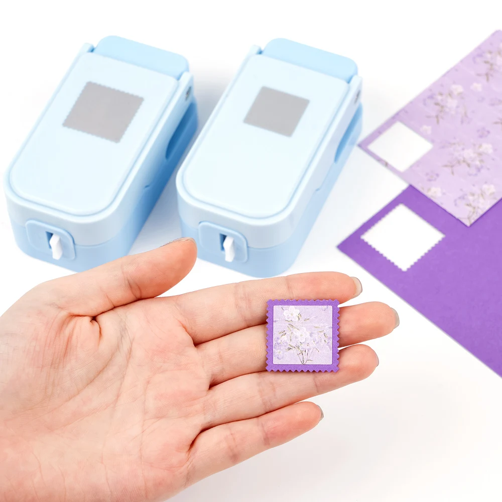 Nesting Serrated-Edge Square Paper Punches Postage Stamp Punch for Scrapbooking Card Making Precision Alignment Craft Punch Set