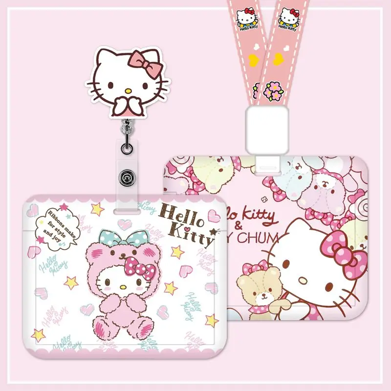 Cartoon Hallo Kitty Versenkbare Clip ID Karte Halter Frauen Tür Abzeichen Reel Yoyo Mädchen Karteninhaber Krankenschwester Hängen Credential Schnalle