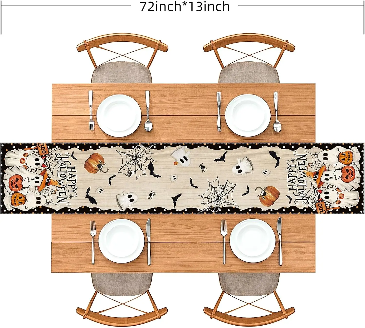 Halloween Ghost Pumpkin Spider Web Linen Table Runner Party Decor Reusable Kitchen Dining Table Runner Halloween Decorations