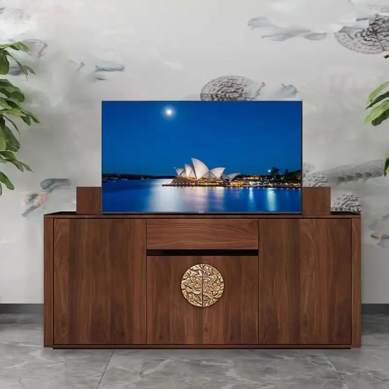 Hidden intelligent lifting integrated TV cabinet Remote control Electric opening Solid wood TV cabinet