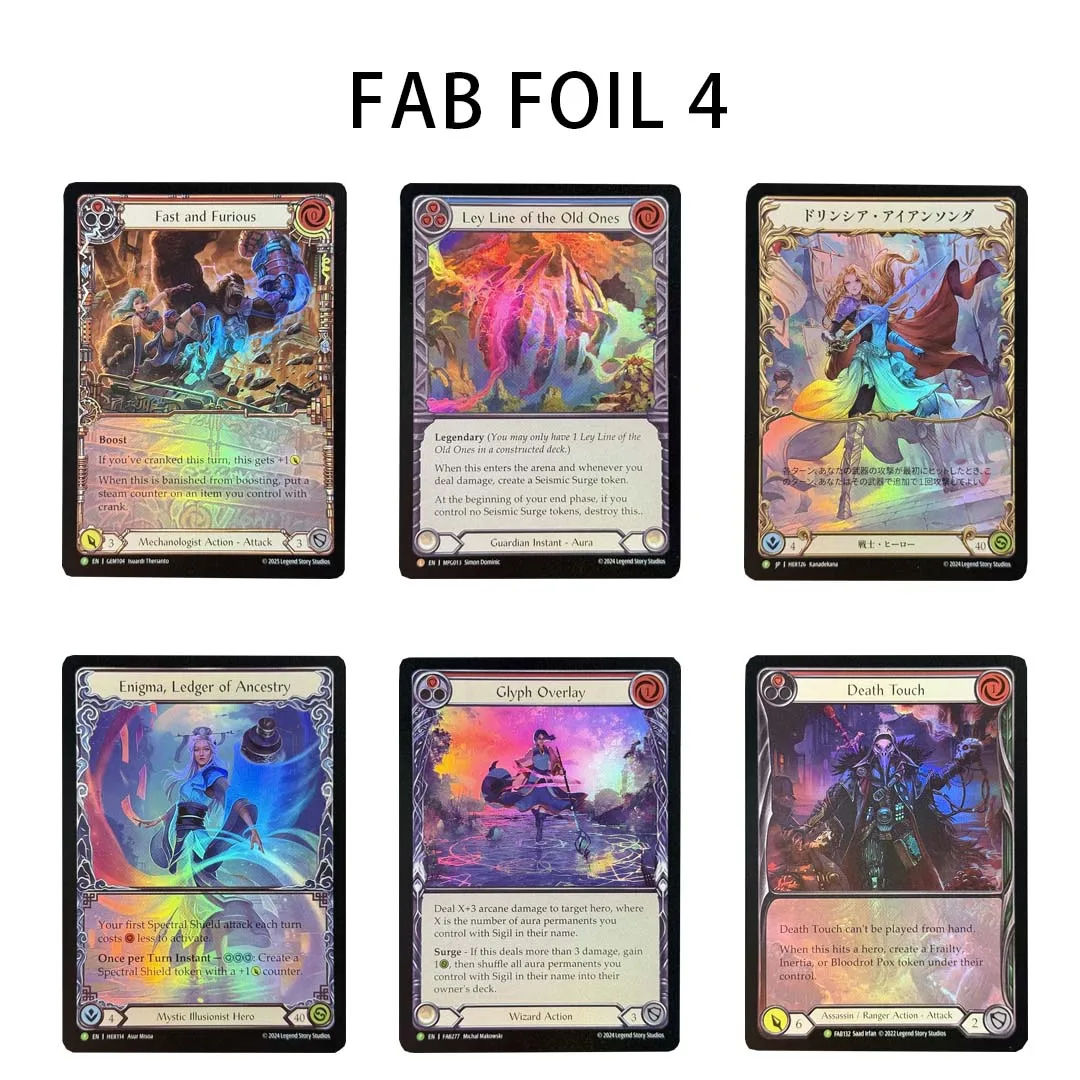 FAB FOIL 4 Rare Holo Cards, Multi-Class Rainbow Foil Replica Cards for Brute, Assassin, Wizard & Shadow Players
