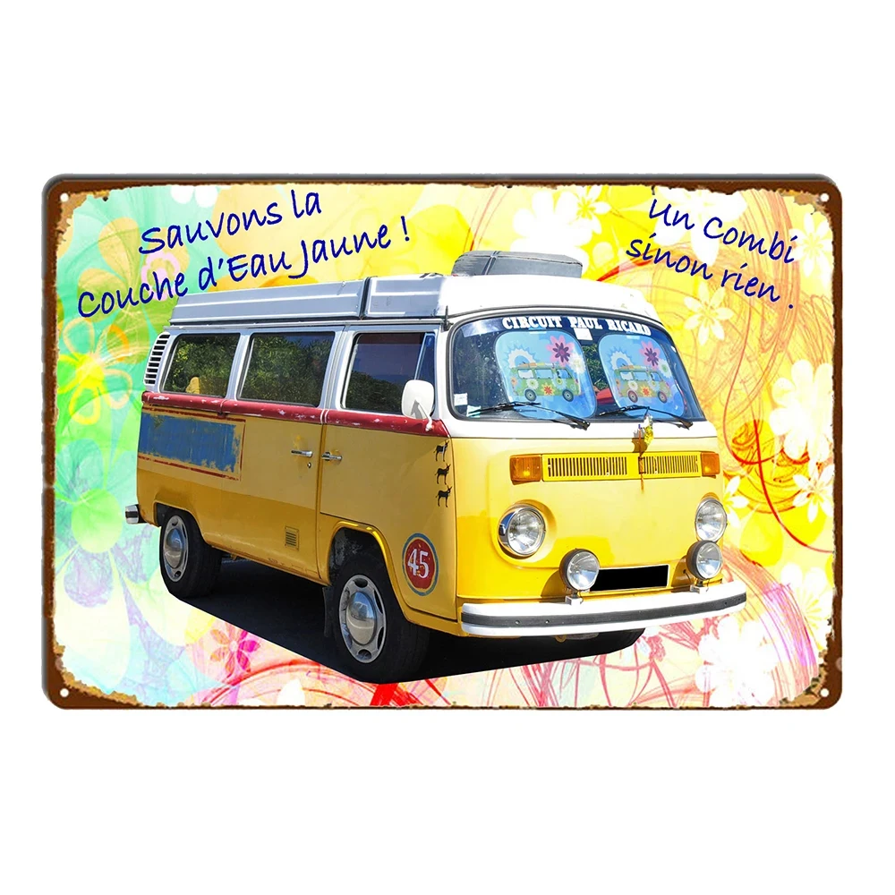 Vintage VW Bus Metal Tin Sign, Retro Surf Van Wall Art Decor for Home, Bar, Cafe and Garage