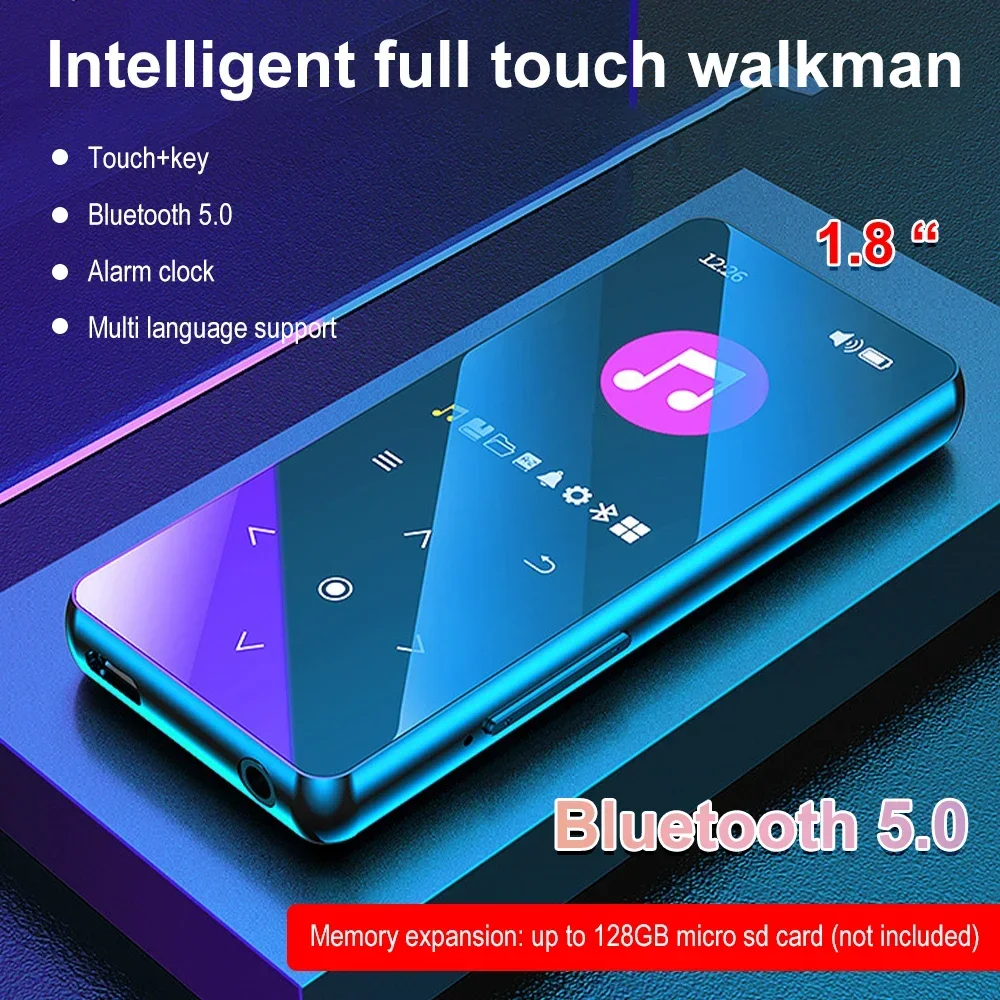 1.8inch Touch MP3 Player MP4 HiFi Music Players Bluetooth 5.0 Built-in Speaker Walkman w/Radio FM Record for Student