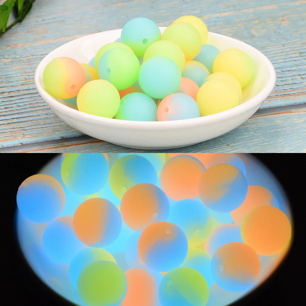 LOFCA 12mm 20pc Luminous Bicolor Hybrid Silicone Beads New Mom Kids Perles for DIY Baby Products Inverting Teeth Safe Food Grade