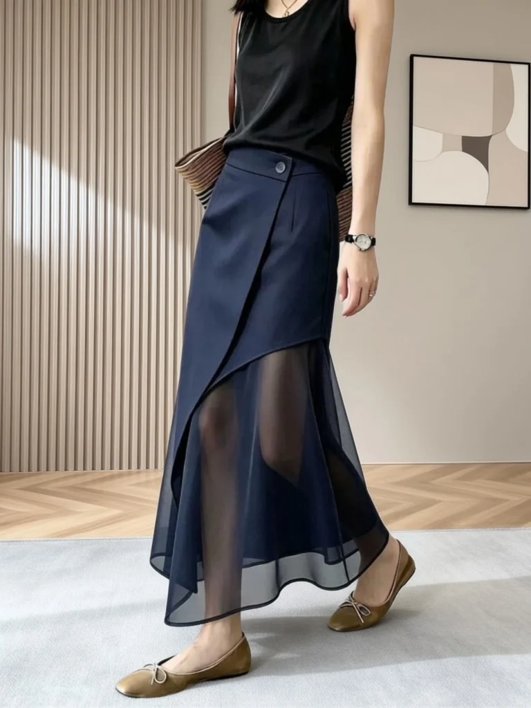 plus Size Fashionable Mesh Panel Design Half Skirt Spring Summer New Style Elegant Maturity Atmosphere Commute Vintage Style ...