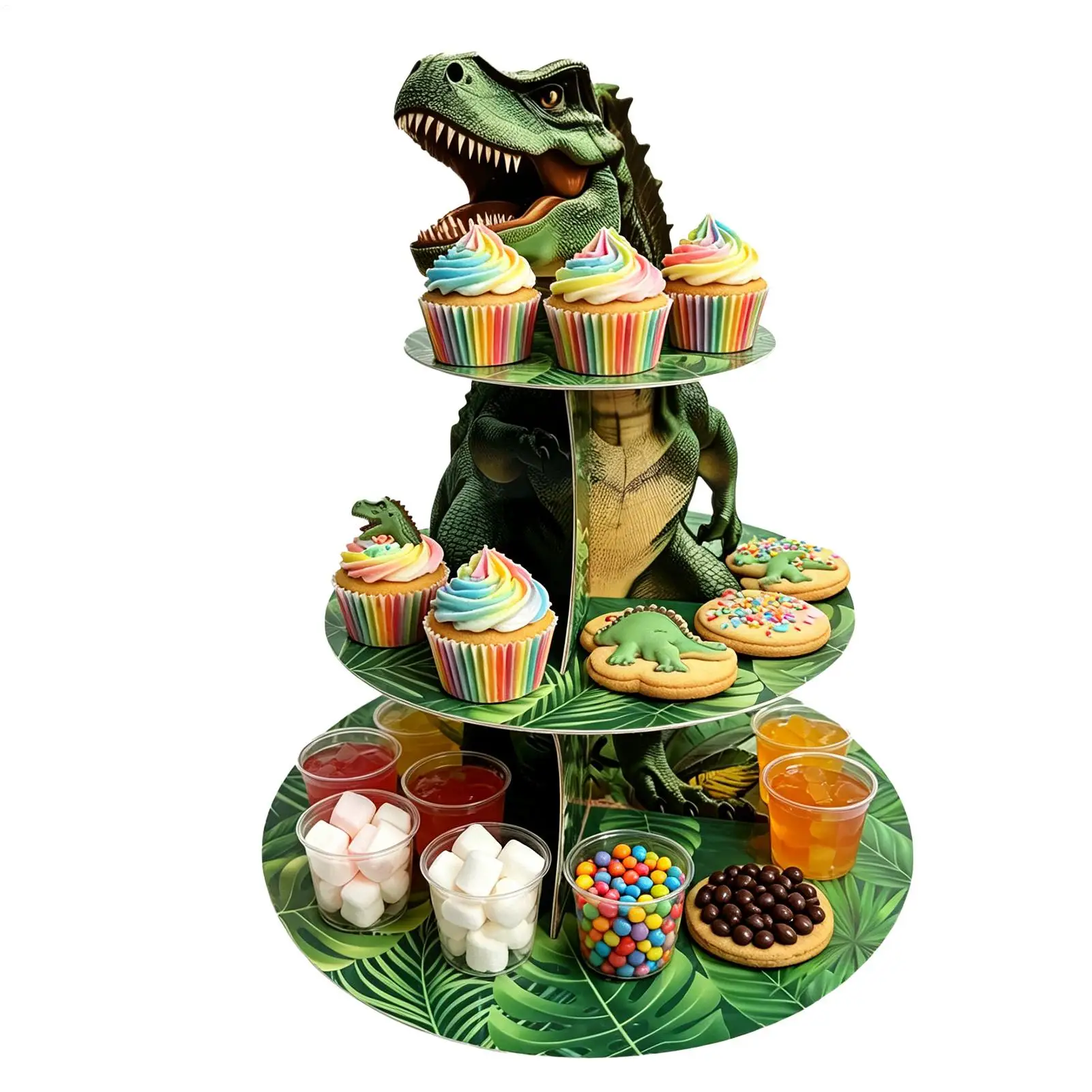 Cupcake Stand 3 Tiers Dinosaur Shaped Display Holder Tray Shelf Dessert Tower Party Decoration For Bar Buffet Kitchen Home