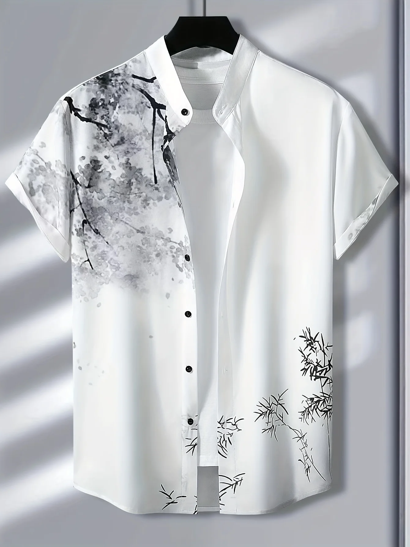 

Style ink painting print men's short sleeve lapel shirt tops, men's casual button down shirts for daily and resort beach