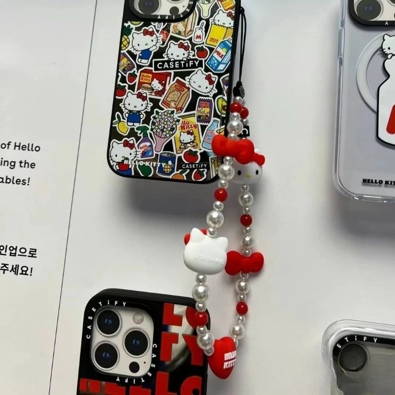 Hello Kitty Phone Chain Cute Cartoon Women's Beaded Phone Case Hanging Rope Key Jewelry Kawaii Girl Holiday Gift