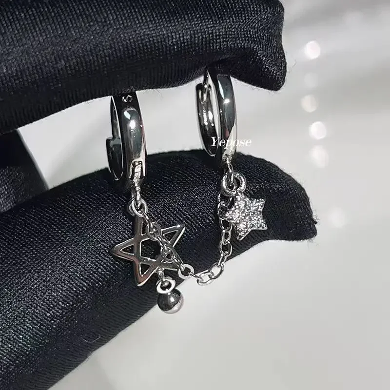 DUTRIEUX Silver Color Star Chain Double Ear Hole Stainless Steel Ear Bone Nail Y2K Fashion Hottie Earrings for Women Jewelry