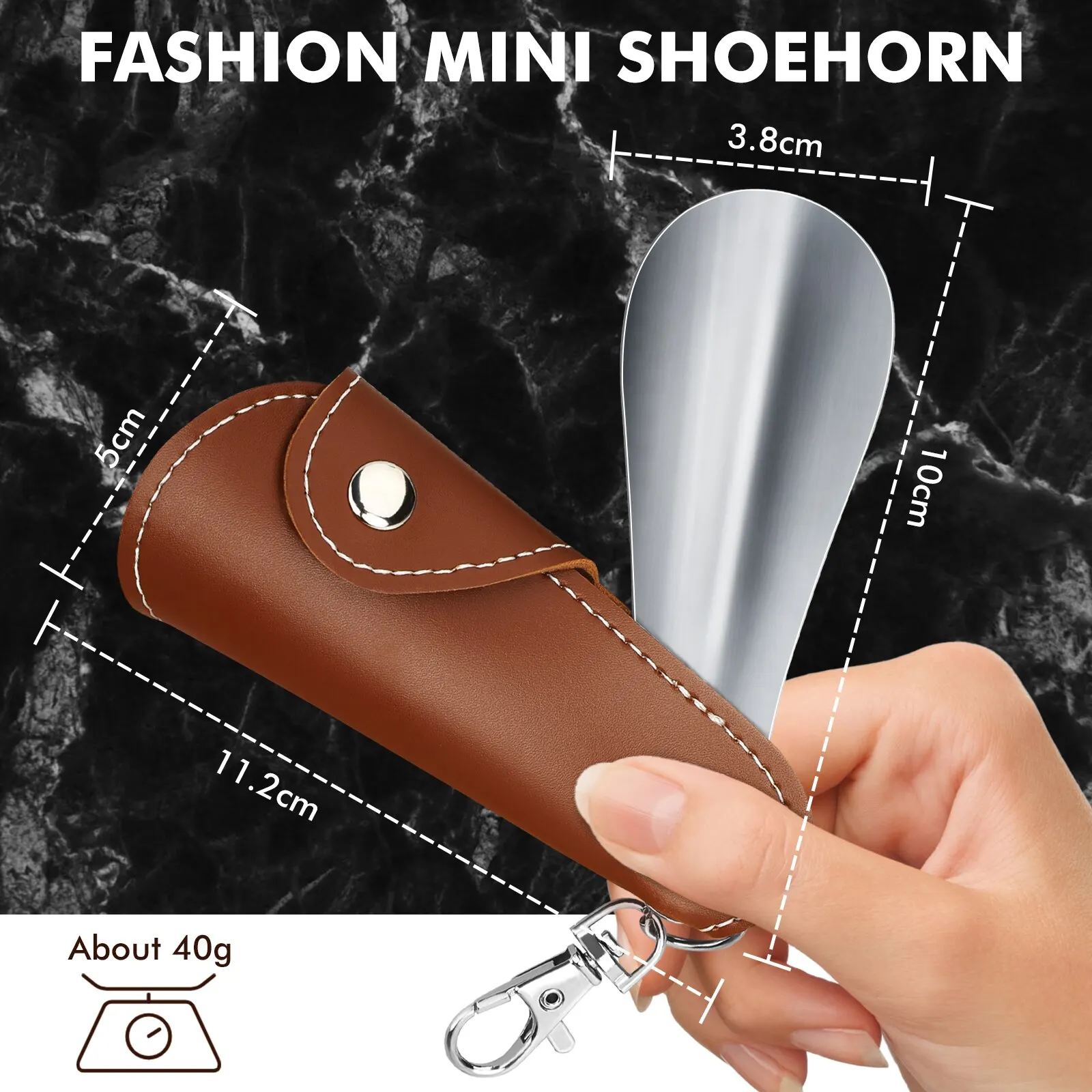 ZOMAKE Metal Shoe Horn Mini Shoe Horns Shoe Lifter Portable Travel ShoeHorn with Leather Handle Deduction Shoehorn for Keychain image 2