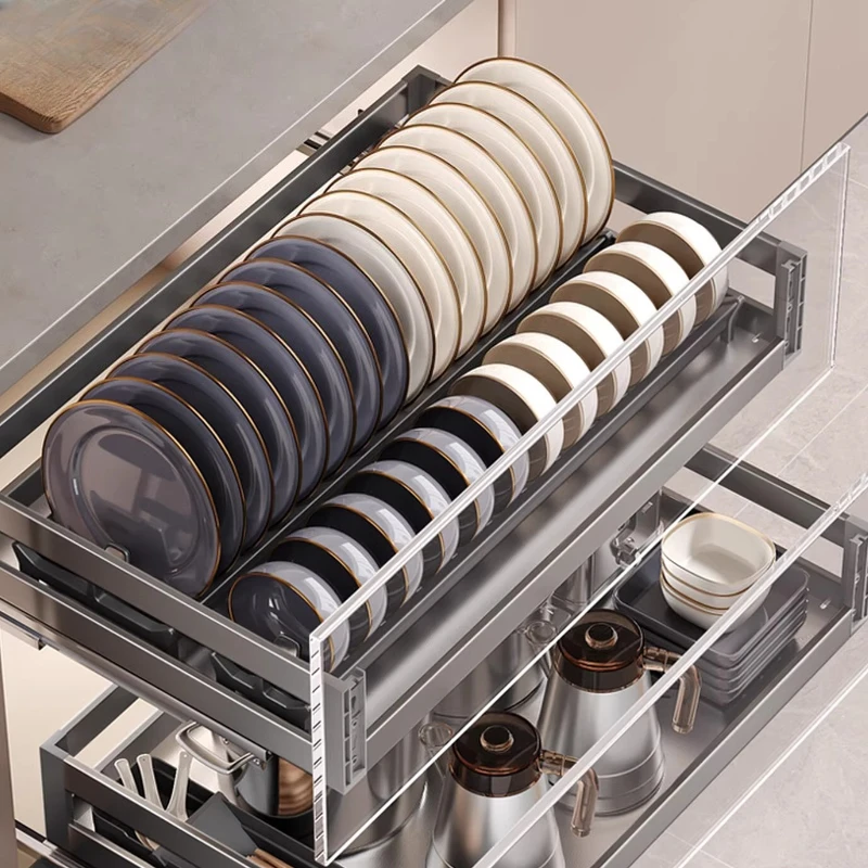 

304 Stainless Steel Drawer Type Pull Basket Kitchen Cabinet Double-layer Storage Kitchen Cabinet