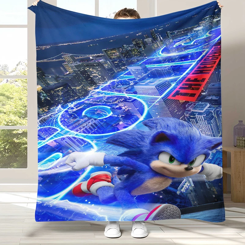 Retro S-Sonic Cartoon Game Flannel Blanket,Ultra Soft Warm Plush Throw for Home Bedroom Bed Sofa Cover Camping Picnic gift