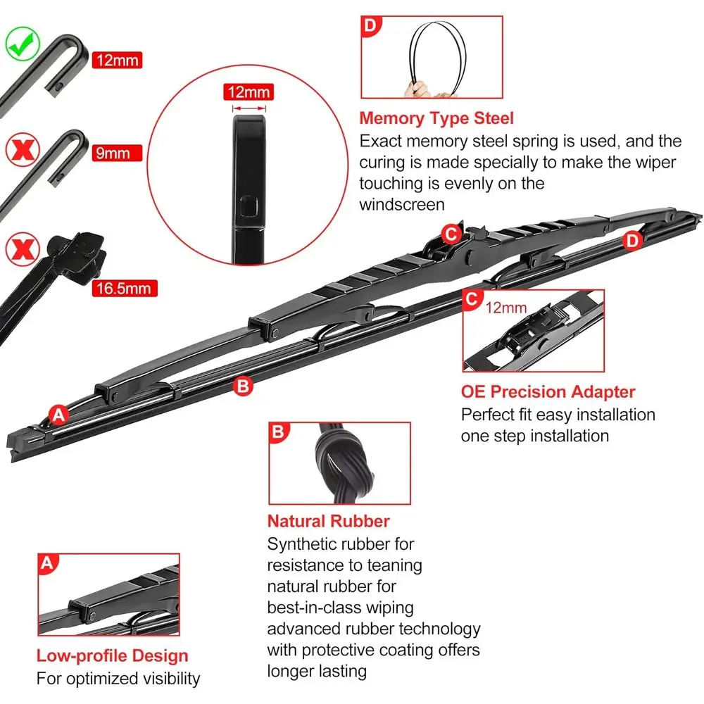 Reemplazo del fabricante de fábrica para par de escobillas de limpiaparabrisas RV de 28 pulgadas o autocaravana 28 "/28" (juego de 2) gancho en J de 12 mm con 20 piezas de coche C