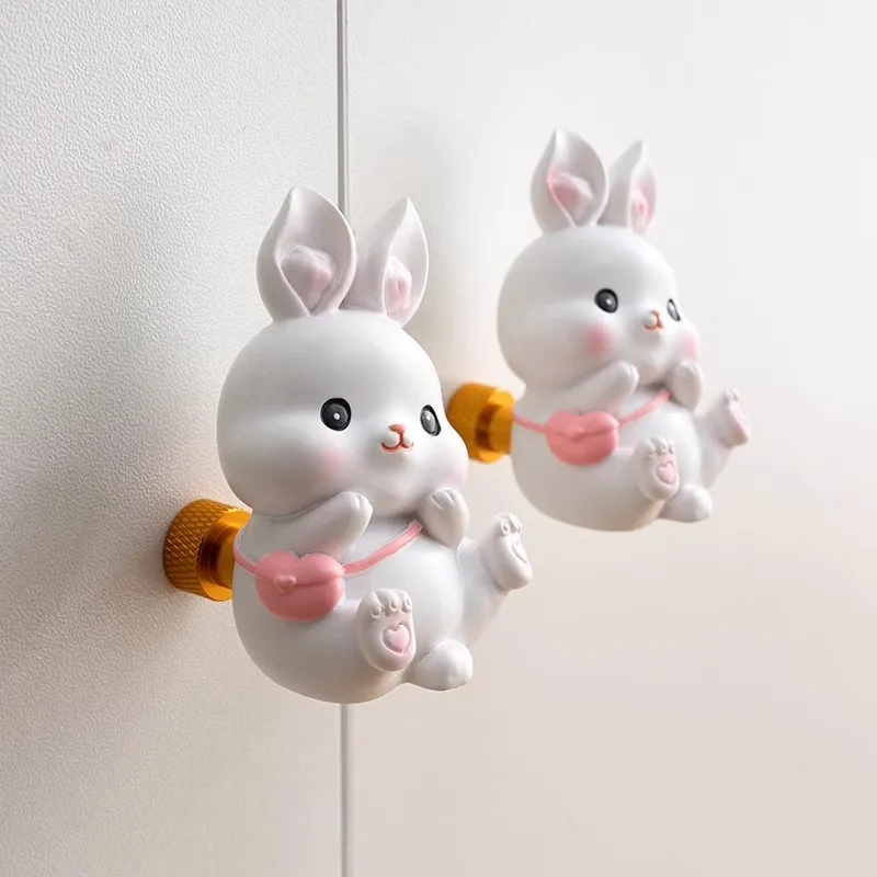 Cute Rabbits Creative Cabinet Handles Decor Wardrobe Pulls for Children's Room Resin Pigs Dresser Drawer Knobs Single Hole 1 PC