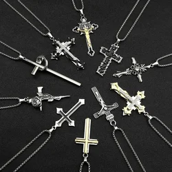 Antique Jesus Cross Never Fade Stainless Steel Chain Screw Man Necklace Bling Two Tone Pendant Street Hip Hop Male Jewelry