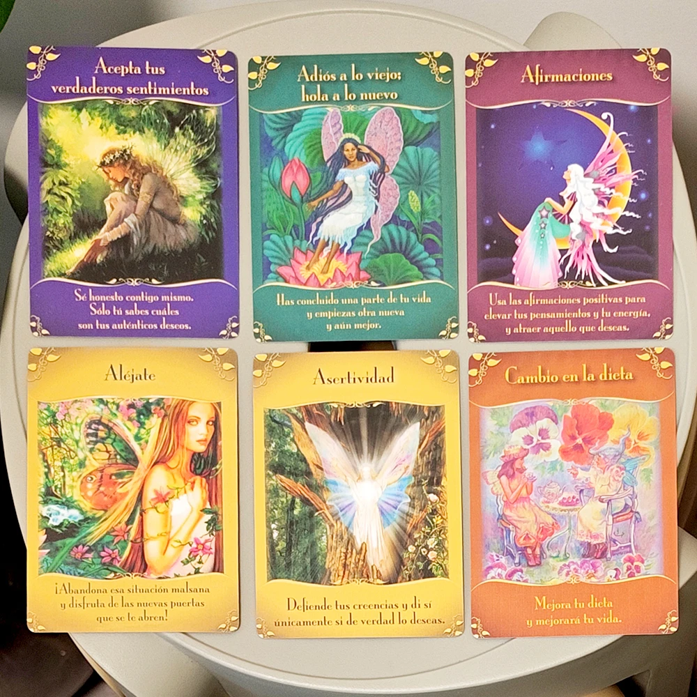 

44 Pcs Spanish Cards Printed on 350GSM Double-embossed Cardstock 10.5*7.5cm Magical Messages From The Fairies Oracle Deck