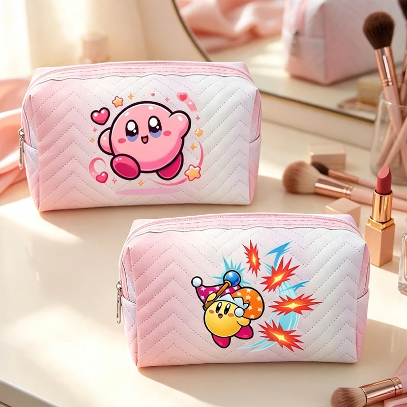 Kirbys High Capacity Fashion Cosmetic Bag for Women Anime Cartoon Printed Makeup Pouch Female Travel Portable Washing Bags Gifts