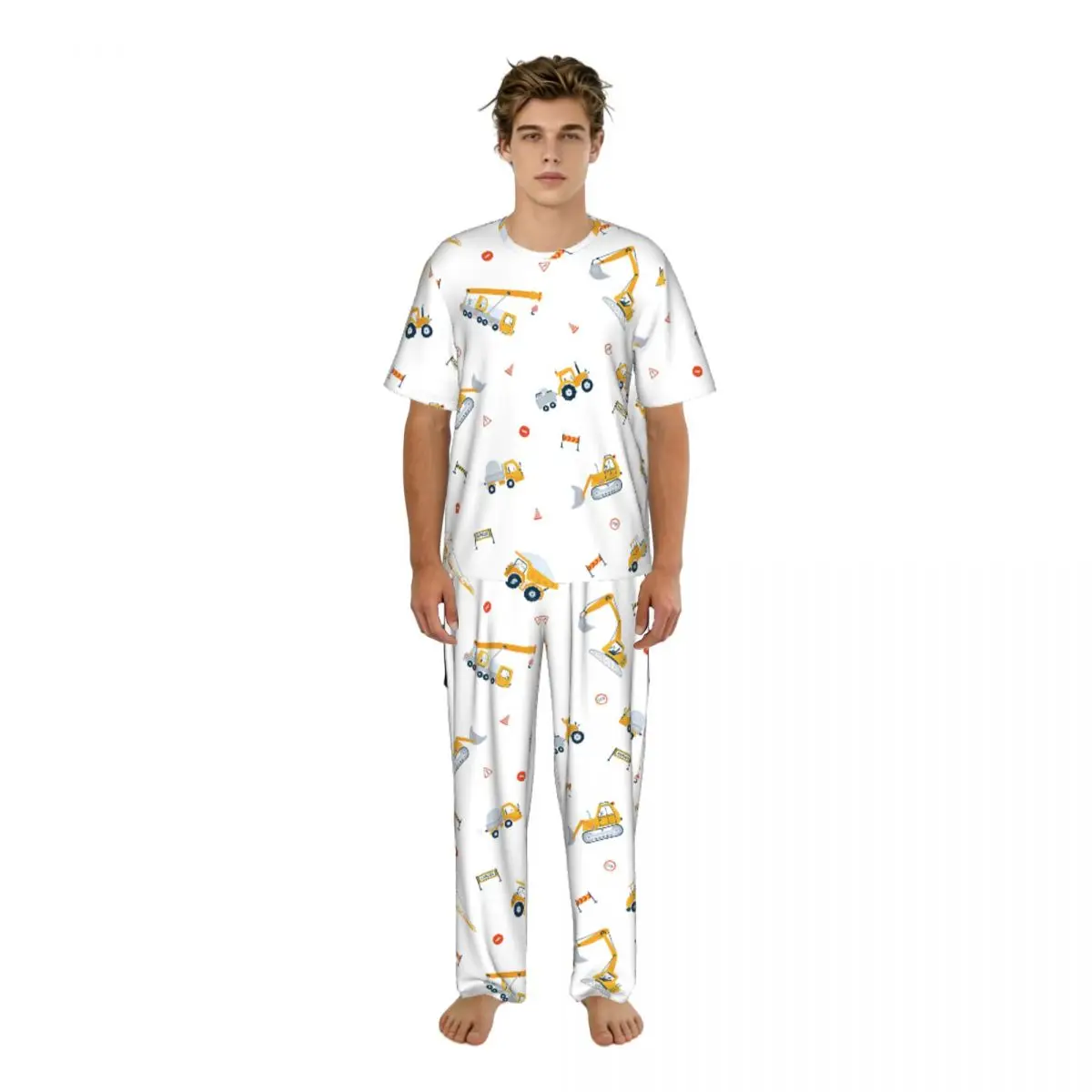 

Мужской пижамный комплект: шорты и брюки, с принтом «Самосвал, Кран, Дорожные знаки», летняя домашняя одежда