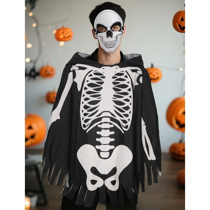 Хэллоуин Скелет Плащ Костюм Аксессуары Плащ Вечеринка Ужас Платье Реквизит Для Взрослых и Детей Макияж Мяч