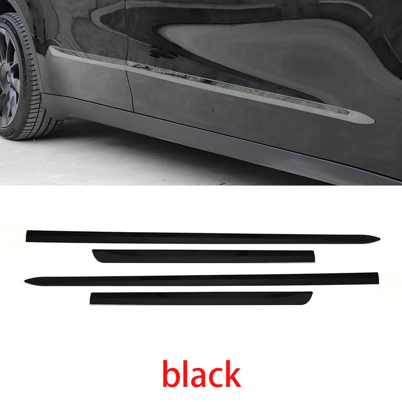 Per Tesla Model Y 2020-2024 acciaio cromato nero carbonio porta laterale carrozzeria modanatura gonne copertura antigraffio Trim 4 pezzi