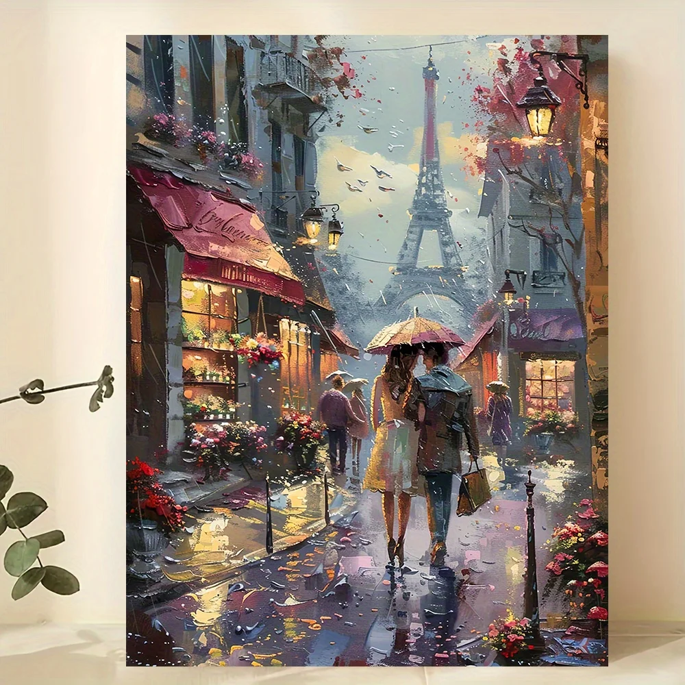 Frameless canvas painting, couple strolling under an umbrella, wall decoration, suitable for family bedrooms, kitchens, living r