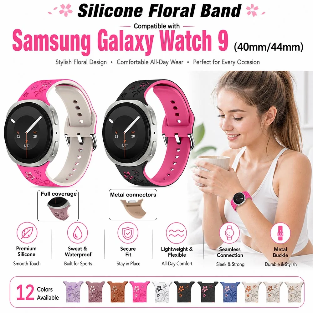 Engraved Silicone Strap  for Samsung Galaxy Watch 9 40mm 44mm Smartwatch Band for Samsung Galaxy Watch 8 40mm 44mm Bracelet
