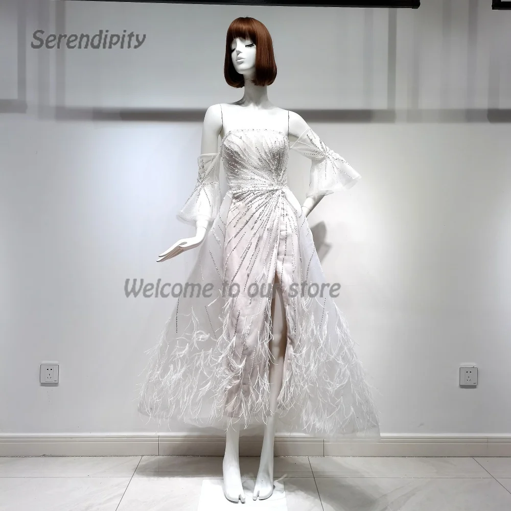 Serendipity فساتين سهره سعوديه Evening Dress Formal Occasion A-Line Shiny Sequined Feathers Cocktail Prom Gown For Women