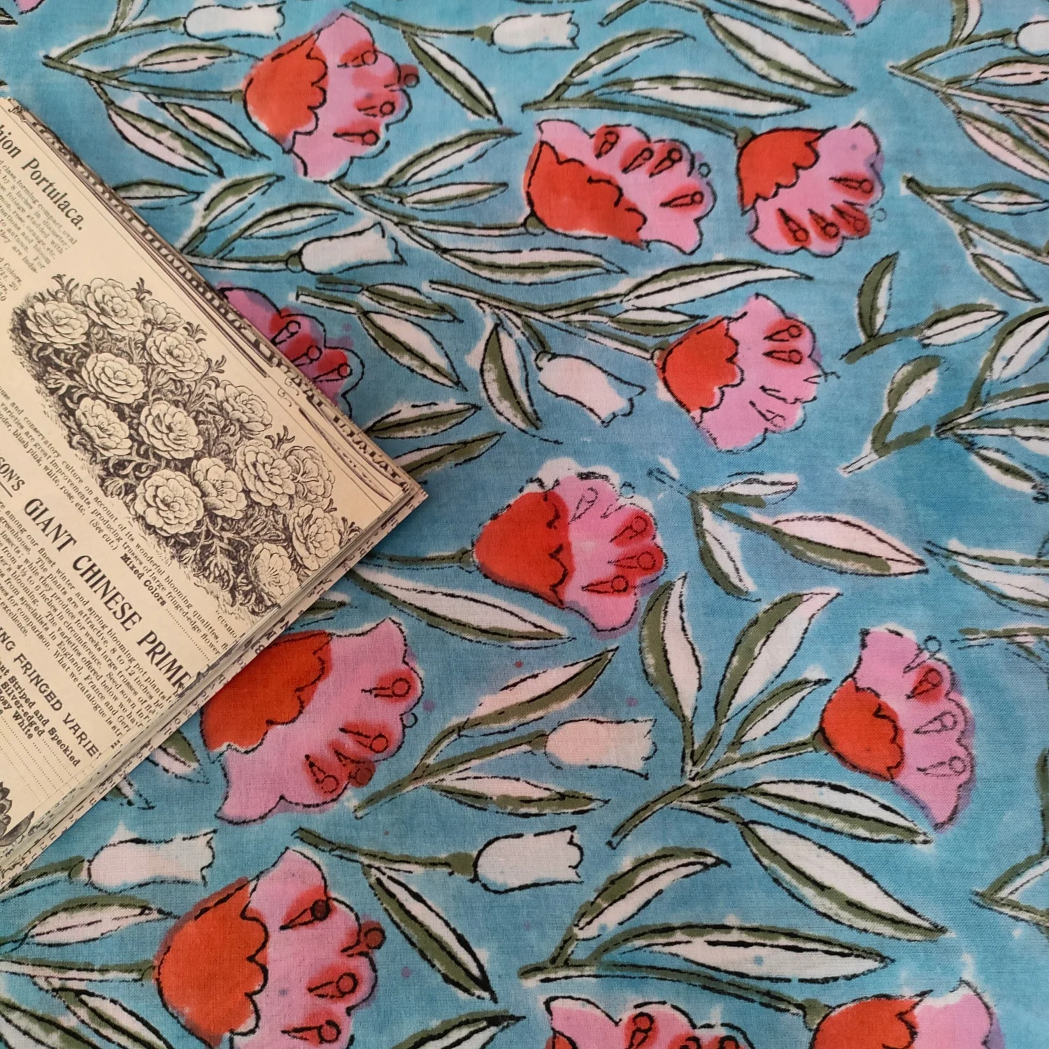 

Sustainable India hand block print Floral 100% Cotton Fabric for Dress Pillow Handmade DIY Clothing Boho Home Decor Soft Fabric