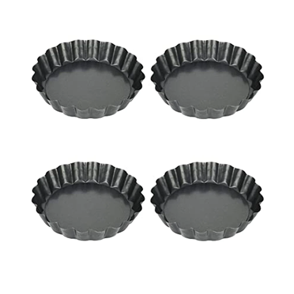 Mini cajas redondas para tarta, bandeja antiadherente para hornear Pizza, Base suelta, herramienta de cocina de lata para Quiche, calor con revestimiento de acero al carbono, 4 Uds.